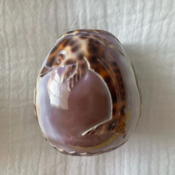 Unique Tiger Cowrie set of 4 napkin rings Palms, seahorse, dolphin and bird - Picture 7 of 11